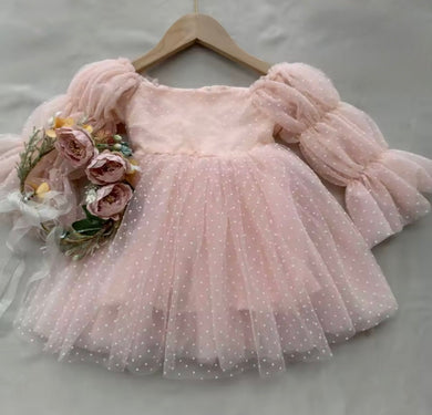Flowergirl Fairy Wonderland Long Sleeve Luxe Tulle Dress - Pink Dots (pre order) - Fox Baby & Co