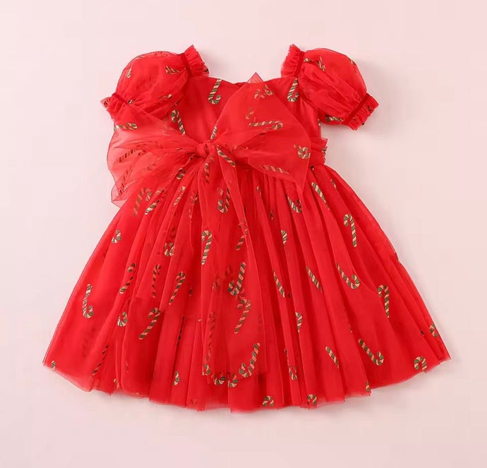 Kids girls Christmas Luxe Puff Tulle Dress - Red Candy Cane - Fox Baby & Co