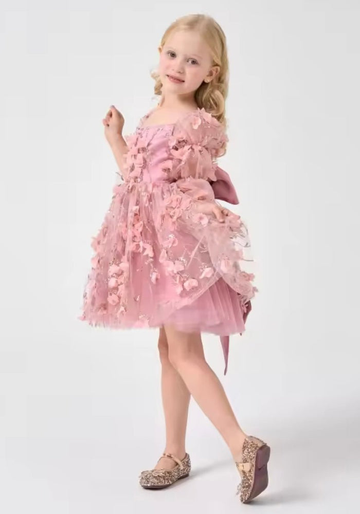 Flowergirl Sparkle Wonderland Long Sleeve Luxe Tulle Dress - Dusty Rose - Fox Baby & Co