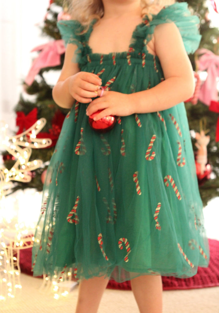 Candy Cane Christmas Little Girls Tulle Dress - Green - Fox Baby & Co