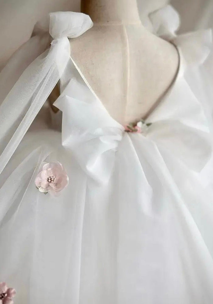 Everly Garden Flower Luxe Little Girls Tulle Dress - White (pre order) - Fox Baby & Co