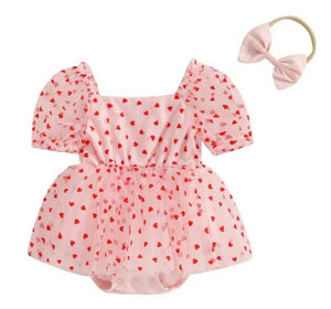 Baby Girls XOXO Tutu Tulle Romper with bow - hearts