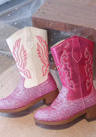 Load image into Gallery viewer, Sparkle Princess K-pop Cowgirl Boots – Pink/White
