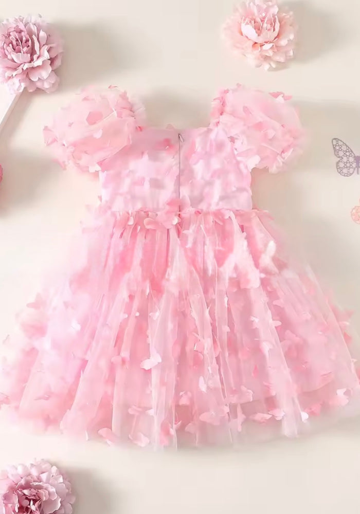 Kids girls Tea Party Butterfly Tulle Dress - Pink