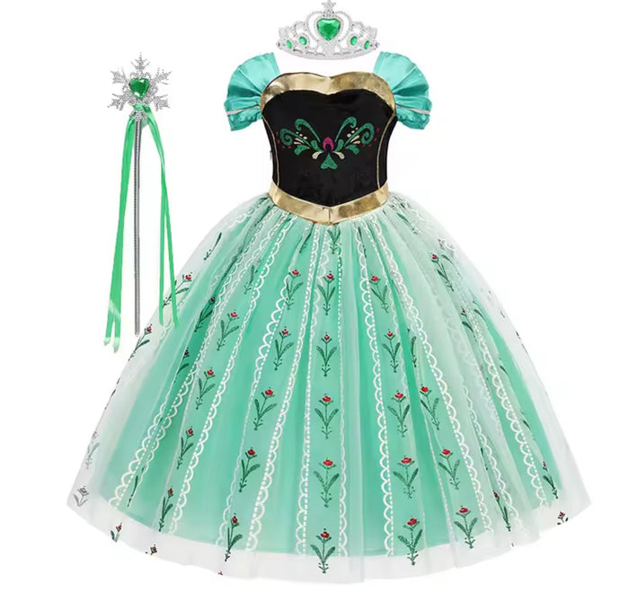 New Anna Princess Birthday Party Dress Costume, Crown & Wand Set (Pre order)