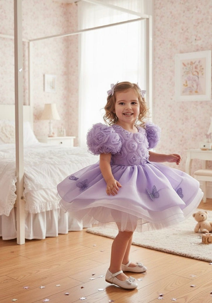 Little Girls Vintage Butterfly Luxe Princess Dress - Purple - Fox Baby & Co