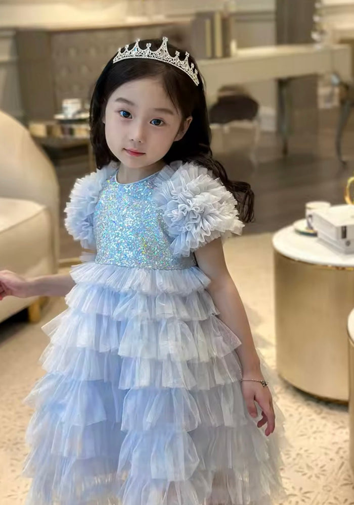 Snow Elsa Sparkle Blue Frill Princess Party Dress - Fox Baby & Co