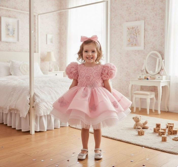 Little Girls Vintage Butterfly Luxe Princess Dress - Pink - Fox Baby & Co