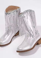 Load image into Gallery viewer, ✨ Silver Sparkle Fringe Cowgirl Boots
