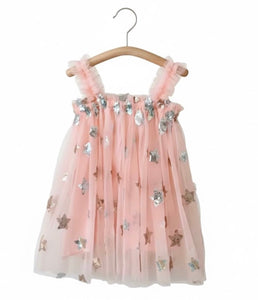 Christmas Tutu Stars & Moons Little Girls Tulle Dress - Pink - Fox Baby & Co