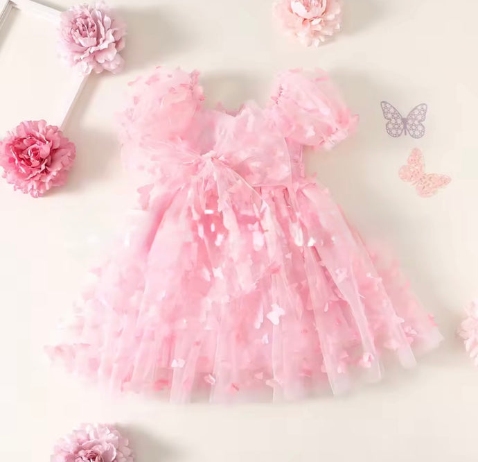 Kids girls Tea Party Butterfly Tulle Dress - Pink