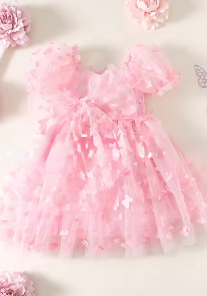 Kids girls Tea Party Butterfly Tulle Dress - Pink