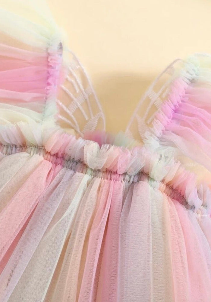 Kids little Girls Aurora Tutu Tulle Fairy Romper - Pink Rainbow - Fox Baby & Co