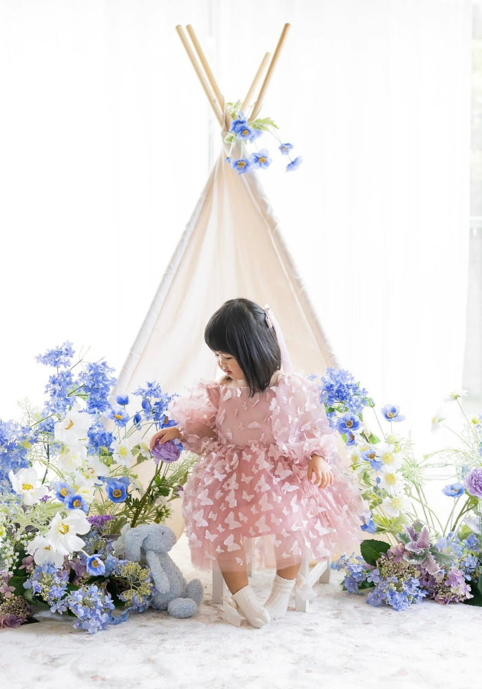 Madelyn Butterfly Luxe Little Girls Tulle Dress - Dusty Rose - Fox Baby & Co