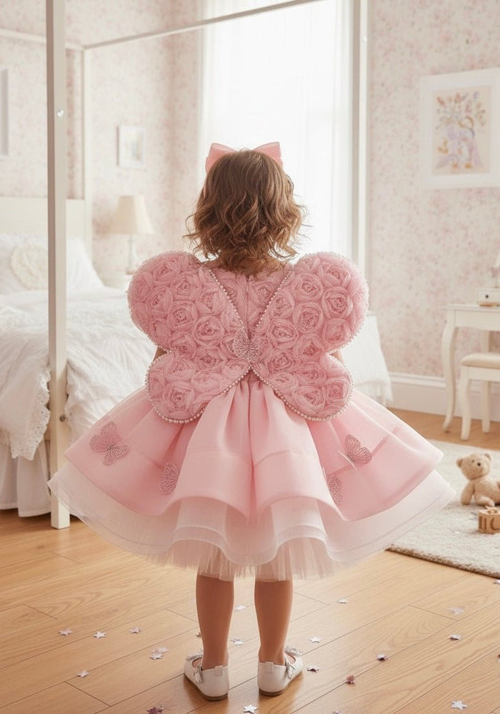 Little Girls Vintage Butterfly Luxe Princess Dress - Pink - Fox Baby & Co