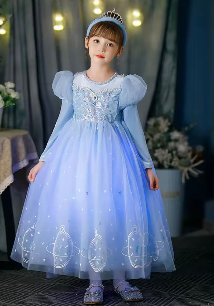 Magical Elsa Princess Birthday Long Sleeve Party Dress Costume