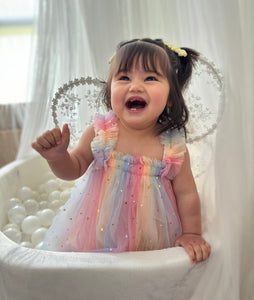 1st Birthday Kids little girls Arabella Tulle Fairy Birthday Dress - Bright Rainbow - Fox Baby & Co