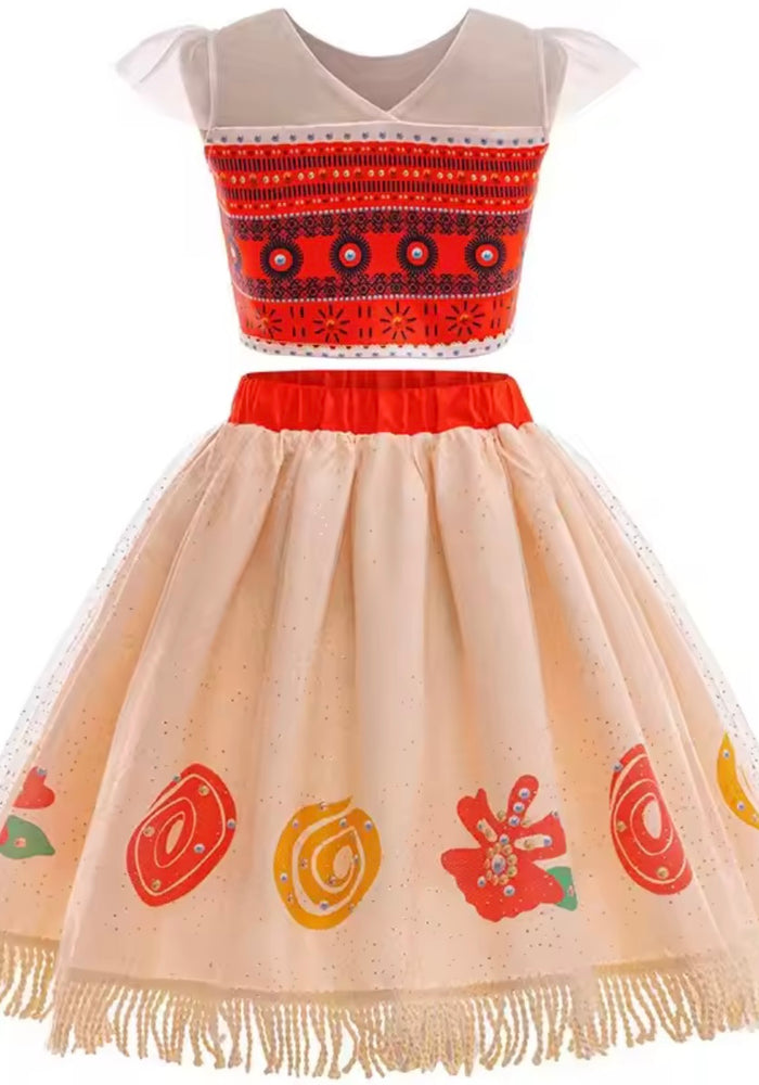 Moana Top & Skirt Costume, necklace and clip