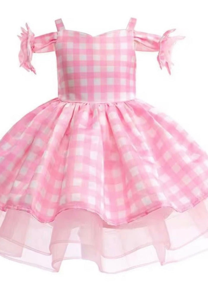 Kid little Girls Pink Gingham Barbie Party Dress - Fox Baby & Co