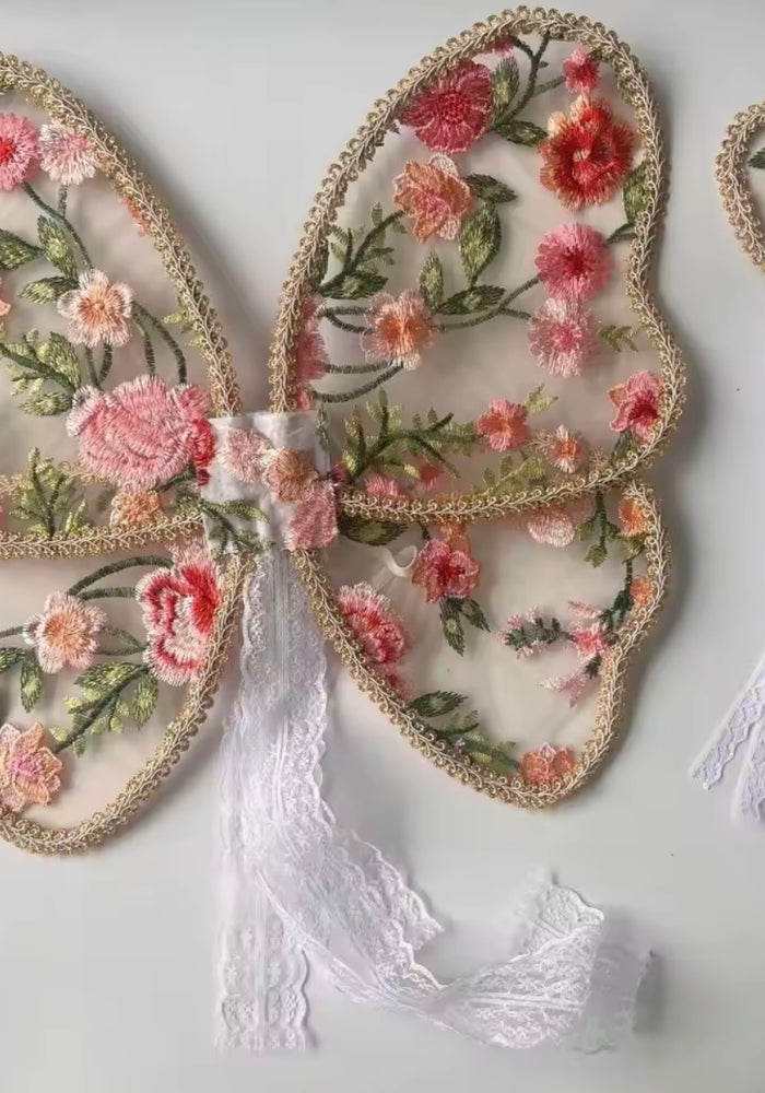 Floral Lace Fairy Wings and wand Birthday set - Blush Rose