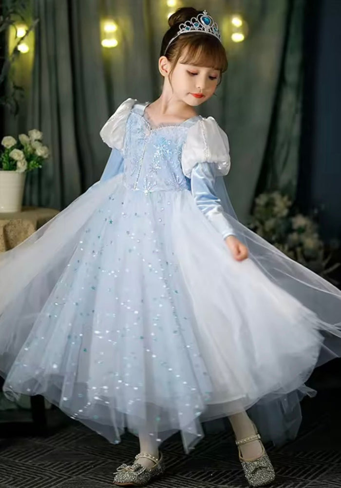Snowflake Elsa Luxe Princess Long Sleeve Dress Costume & Cape