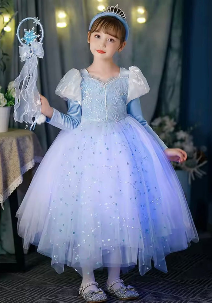Snowflake Elsa Luxe Princess Long Sleeve Dress Costume & Cape