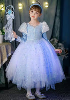 Load image into Gallery viewer, Snowflake Elsa Luxe Princess Long Sleeve Dress Costume &amp; Cape
