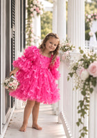Load image into Gallery viewer, Flowergirl Butterfly Wonderland Long Sleeve Luxe Tulle Dress - Pink
