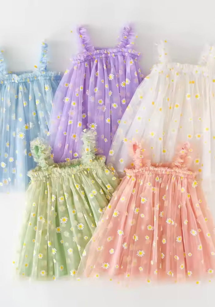1st Birthday Kids little girl Arabella Daisy Tulle Dress - Blue - Fox Baby & Co