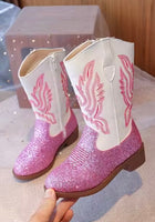 Load image into Gallery viewer, Sparkle Princess K-pop Cowgirl Boots – Pink/White
