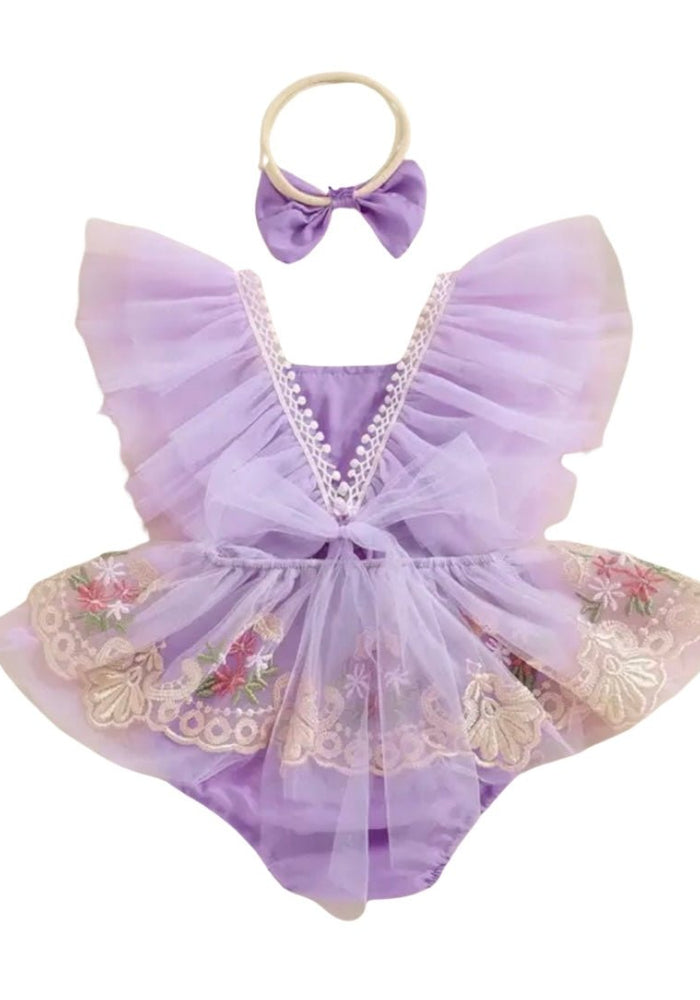 Vintage Floral Tutu Birthday Romper - Lilac - Fox Baby & Co