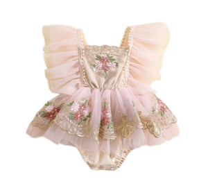 Vintage Floral Tutu Birthday Romper - Cream - Fox Baby & Co