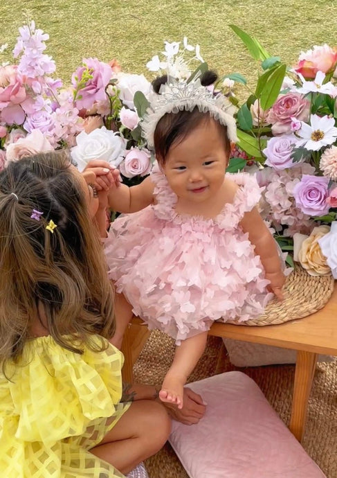 1st Birthday Whimsical Butterfly Tulle Romper - Baby Pink (pre order) - Fox Baby & Co