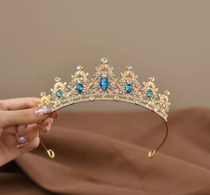 Luxe Tiara Gold Birthday Crown - Blue (pre order)