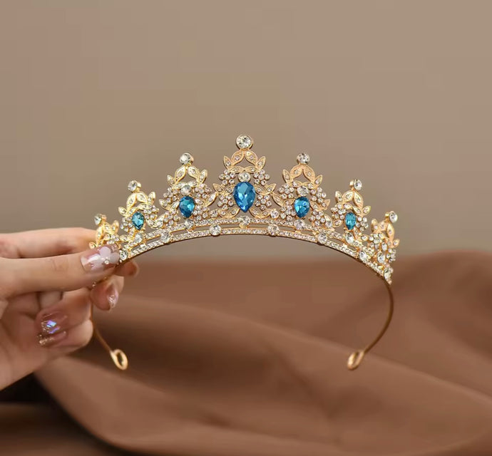 Luxe Tiara Gold Birthday Crown - Blue (pre order)