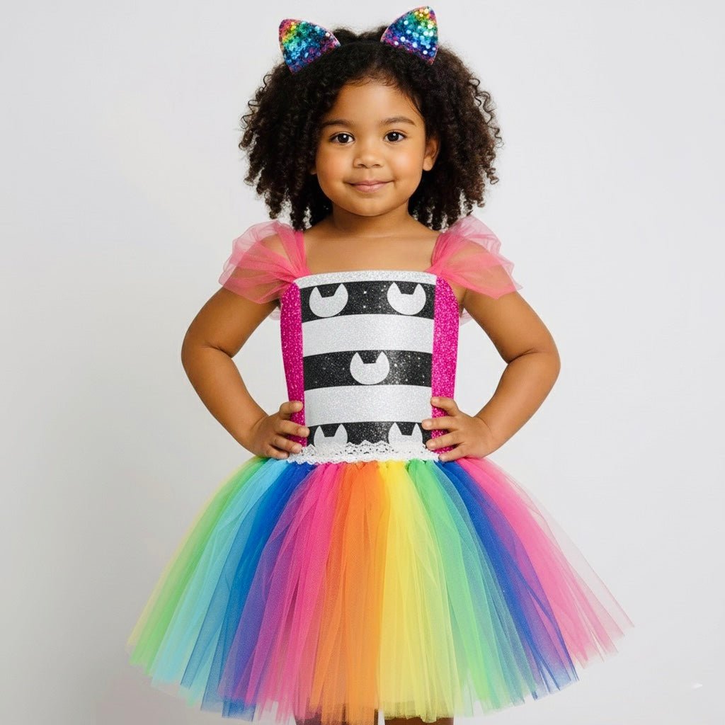 Rainbow Gabby’s Dollhouse Inspired Tutu Dress with Sequins Cat Ears - Halloween Costume - Fox Baby & Co