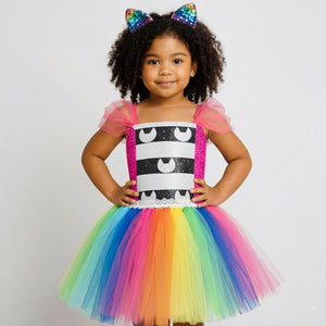 Rainbow Gabby’s Dollhouse Inspired Tutu Dress with Sequins Cat Ears - Halloween Costume - Fox Baby & Co