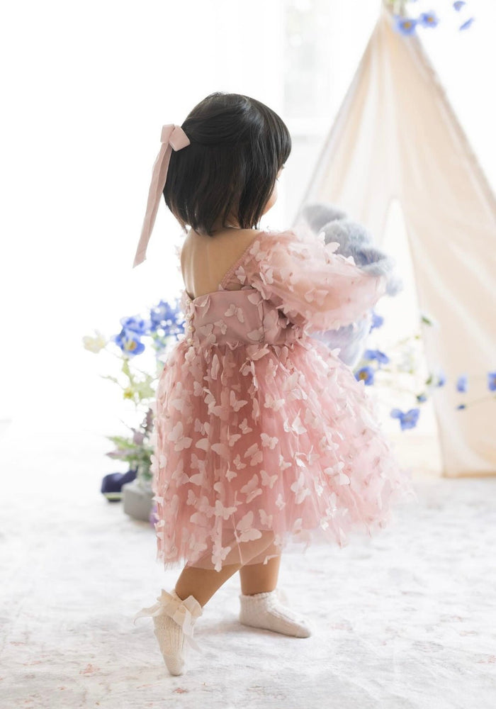 Madelyn Butterfly Luxe Little Girls Tulle Dress - Dusty Rose - Fox Baby & Co