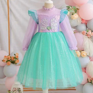 Mermaid Princess Birthday Long Sleeve Party Dress Costume