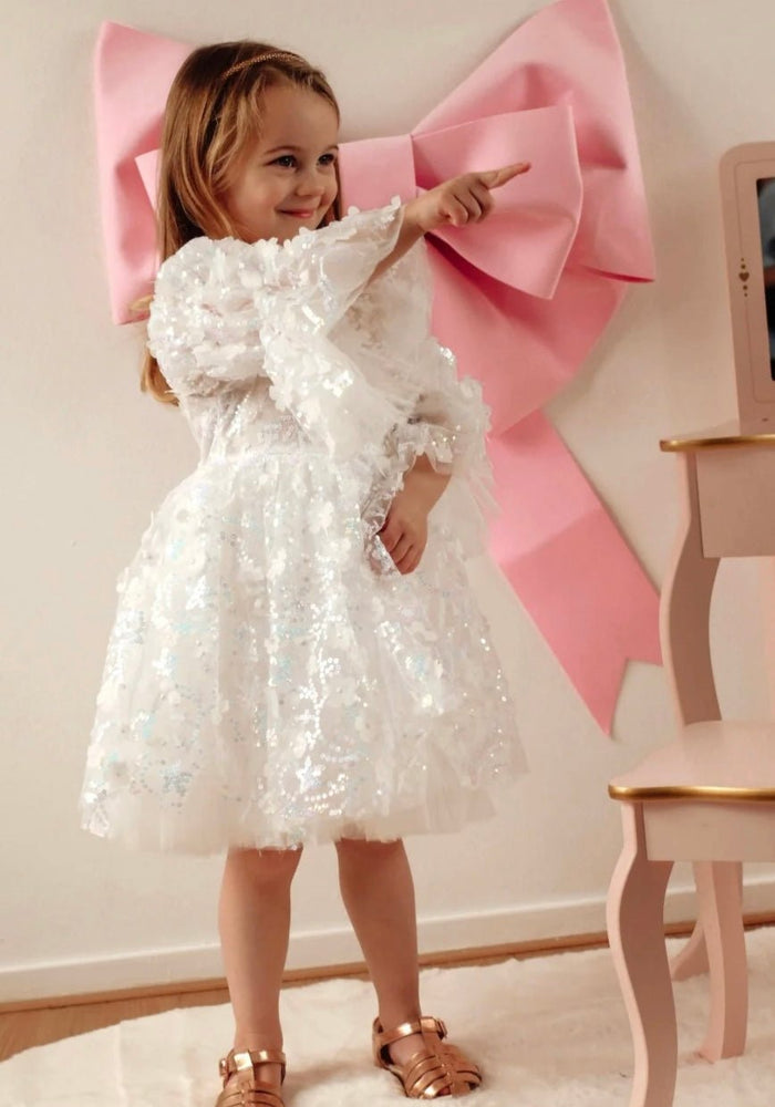 Flowergirl Sparkle Wonderland Long Sleeve Luxe Tulle Dress - White - Fox Baby & Co
