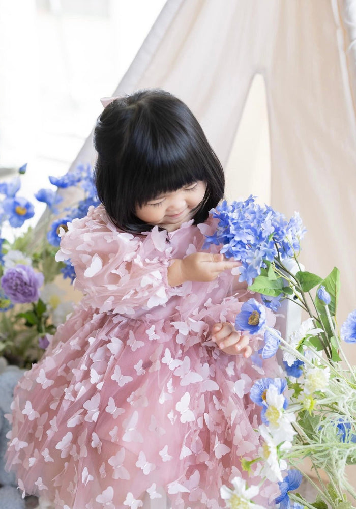 Madelyn Butterfly Luxe Little Girls Tulle Dress - Dusty Rose - Fox Baby & Co