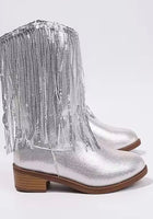 Load image into Gallery viewer, ✨ Silver Sparkle Fringe Cowgirl Boots
