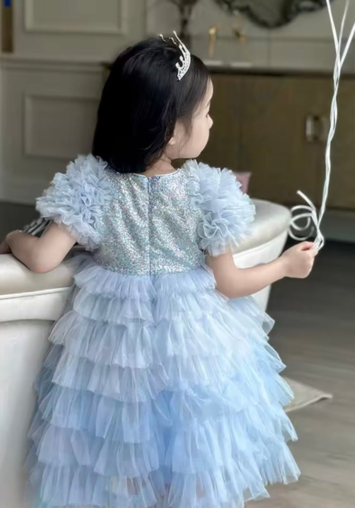 Snow Elsa Sparkle Blue Frill Princess Party Dress - Fox Baby & Co