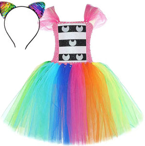 Rainbow Gabby’s Dollhouse Inspired Tutu Dress with Sequins Cat Ears - Halloween Costume - Fox Baby & Co