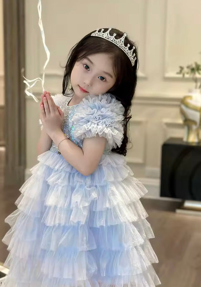 Snow Elsa Sparkle Blue Frill Princess Party Dress - Fox Baby & Co