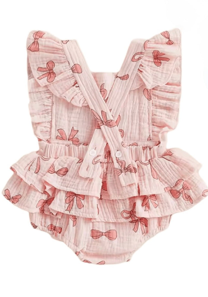 My Valentine Pink Bow Frill Romper & Bow (pre order) - Fox Baby & Co