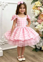 Load image into Gallery viewer, Kid little Girls Pink Gingham Barbie Party Dress - Fox Baby &amp; Co
