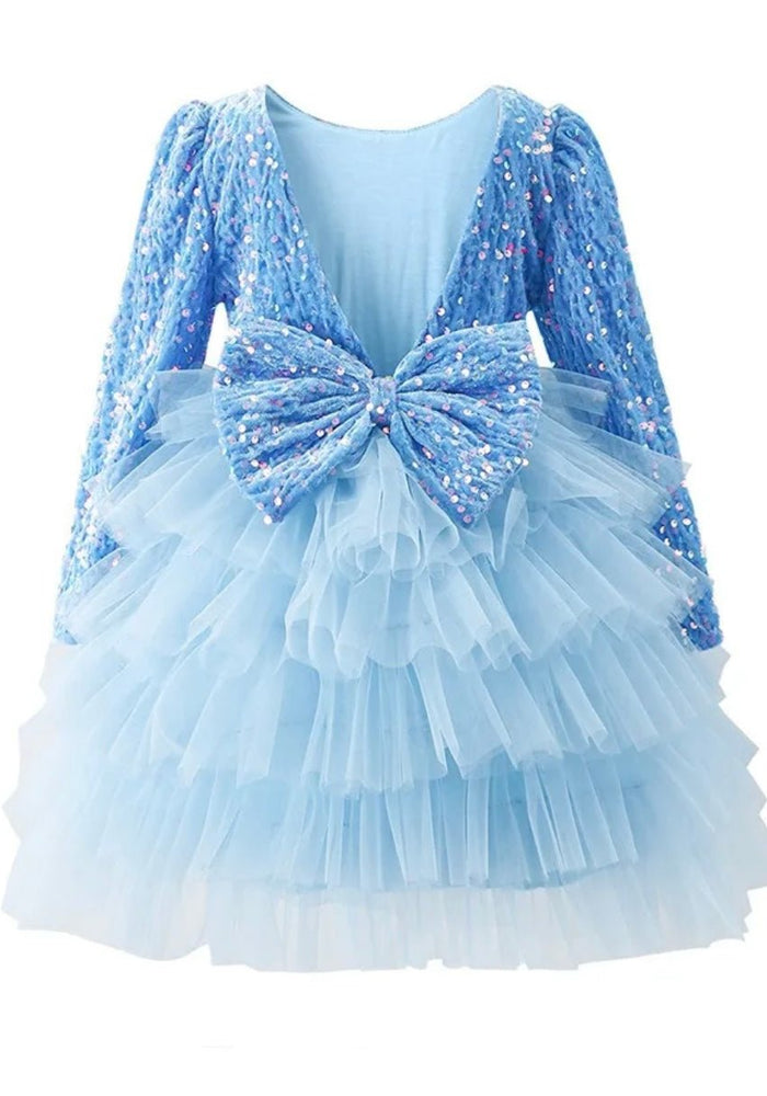 Blue Winter Wonderland Frill Tutu Long Sleeve Dress - Fox Baby & Co