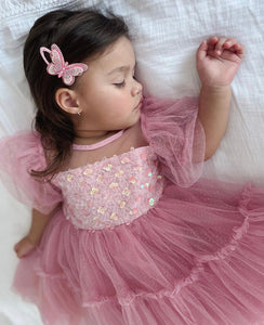 Kid little girl Dusty Rose Pink Fairytale Birthday Tulle Dress - Fox Baby & Co