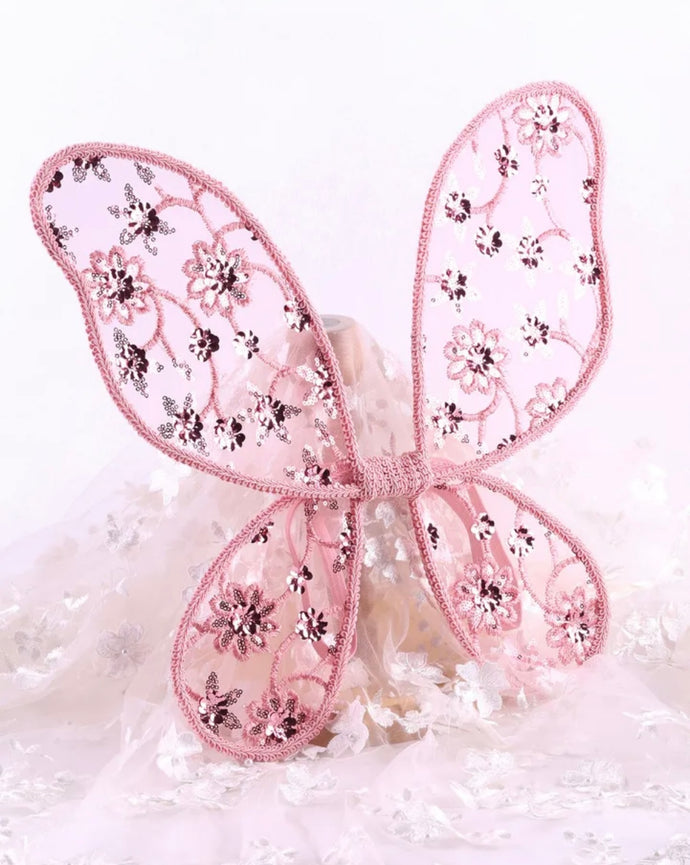 Newborn/Baby Floral Lace Fairy Wings - Rose/Sparkle (PRE ORDER)
